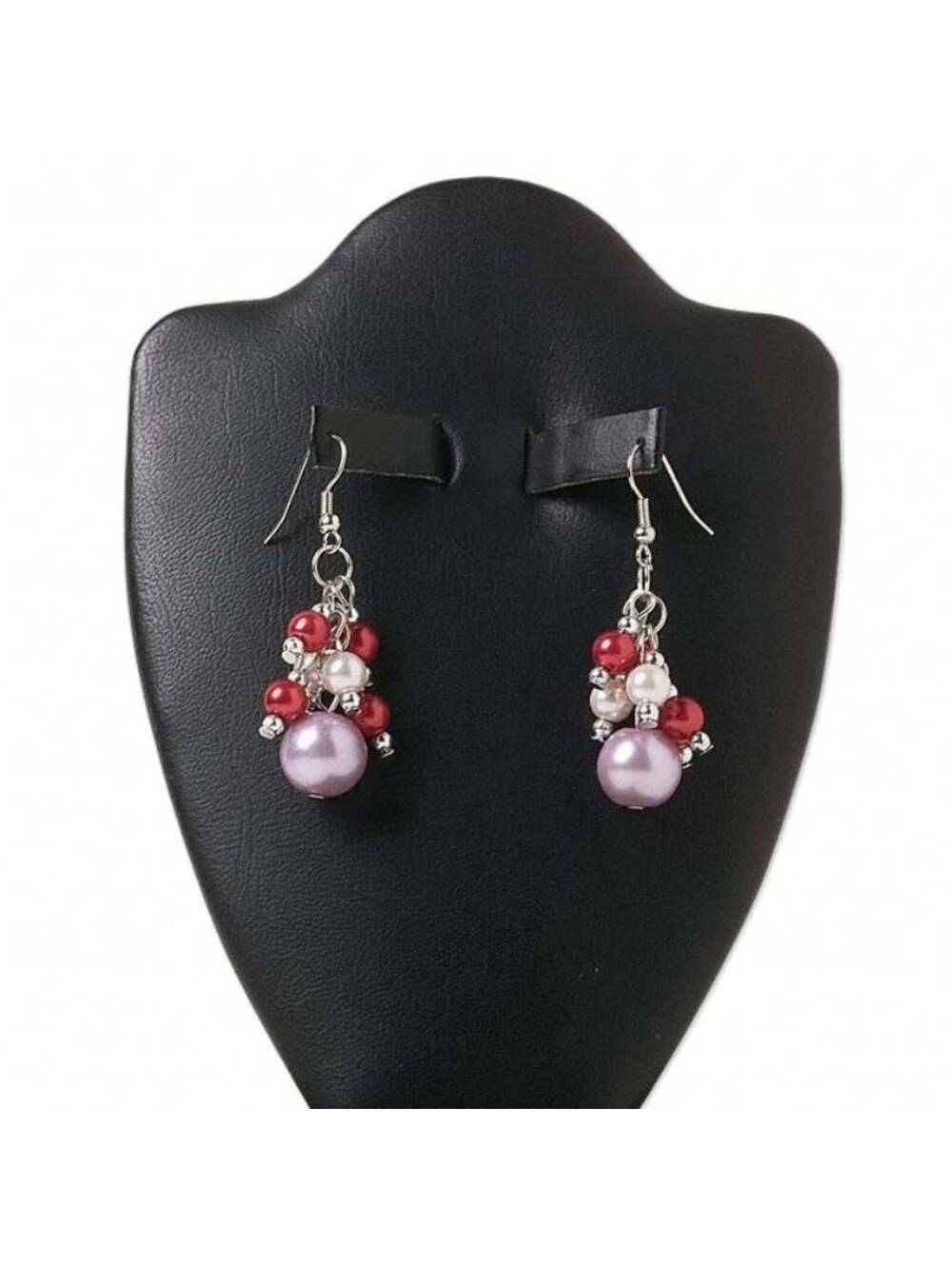 Handcrafted Red Ivory Lavender Glass Pearl Beads Dangle Earrings